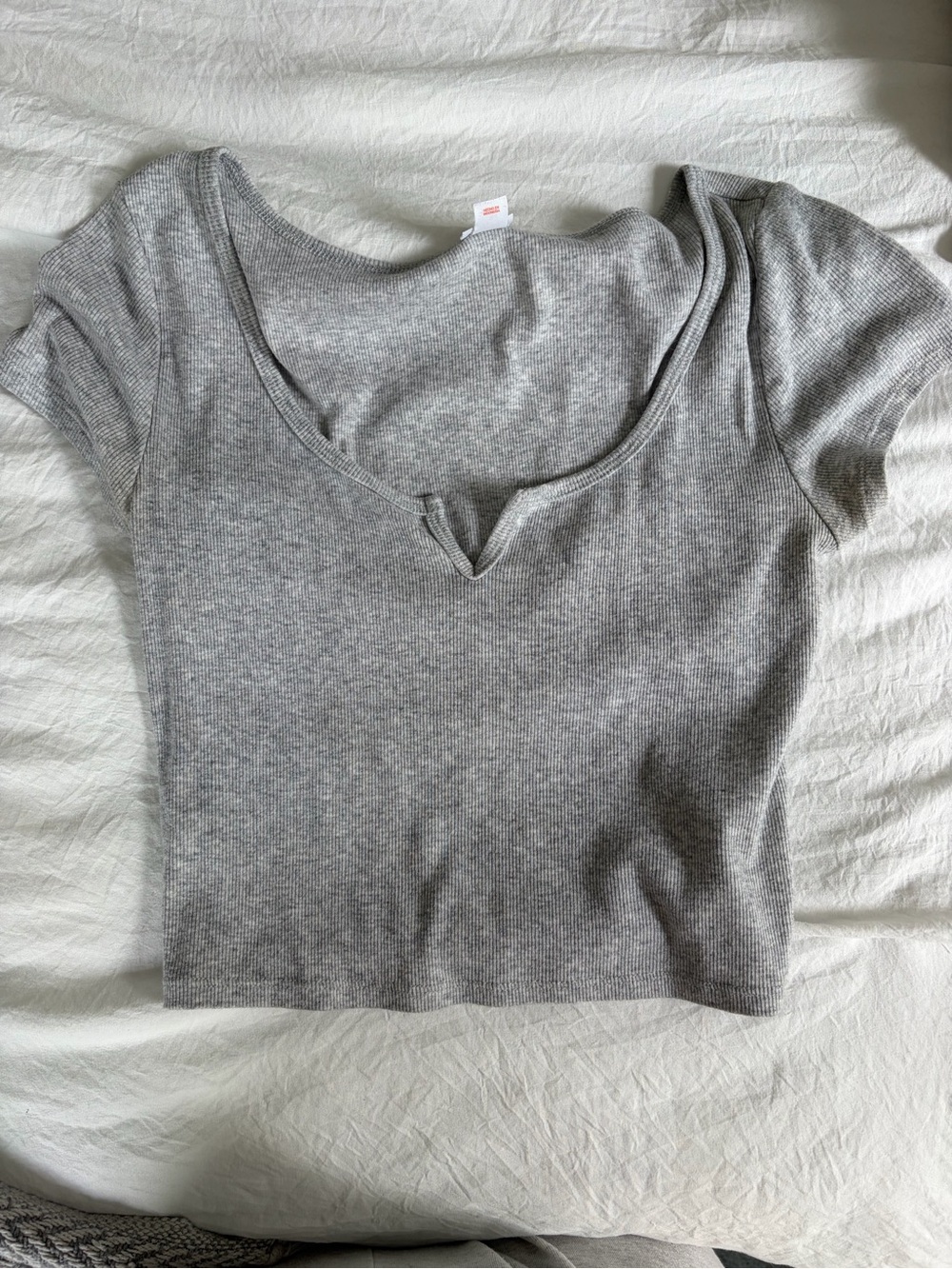 aerie Gray Ribbed Notch Scoop Crop Top